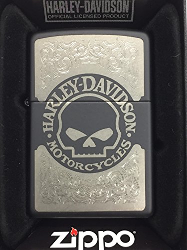 Zippo Harley-Davidson Skull Chrome Black Matte Pocket Lighter