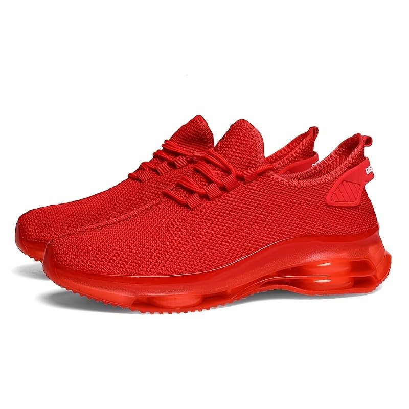 Men's Breathable Knit Sneakers - Casual Lace-Up Running Shoes with Air Cushion, Non-Slip PVC Sole, Fabric Upper, Inner & Insole, Faux Outsole, Solid Color, All-Season3