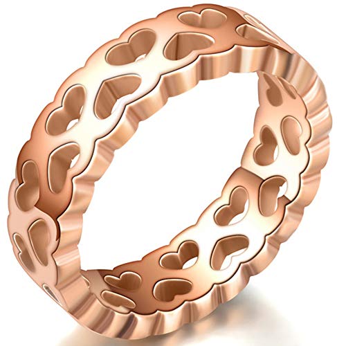 Jude Jewelers 6mm Stainless Steel Heart Filled Inlay Wedding Band Promise Statement Ring (Rose Gold, 7)