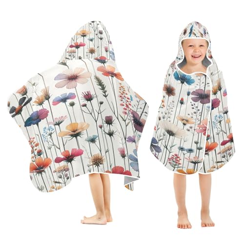 Kigai Vintage Flowers Hooded Beach Towel for Kids Soft Absorbent Quick Dry Bath Towel with Hood Lightweight Toddler Shower Pool Bath Wrap for Boys Girls