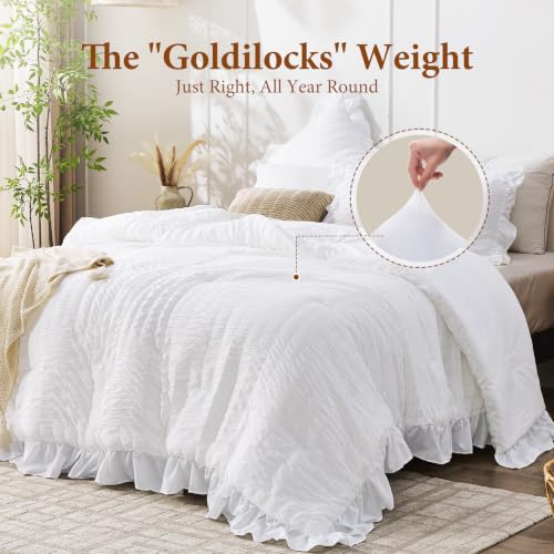 Image of JOLLYVOGUE Bright White Full Comforter Set,3pcs Seersucker Comforters Full