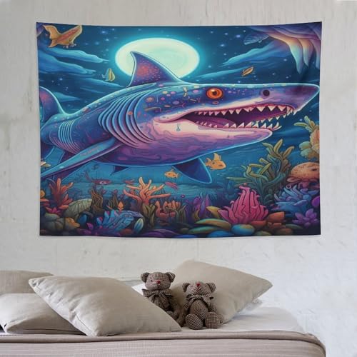 Tapisserie murale requin 150x200cm imprimée en 3D pour décoration grand format