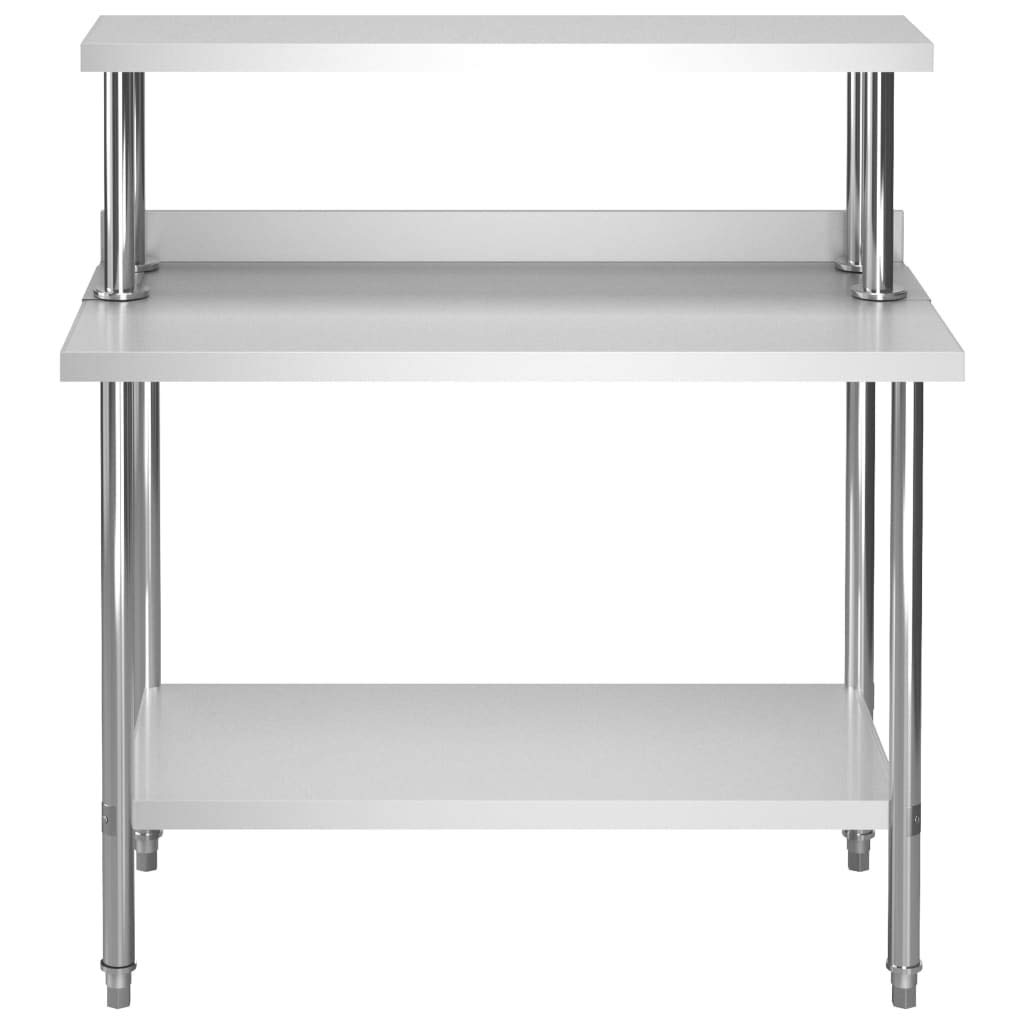 Mesa de trabajo de cocina con estante superior de 120 x 60 x 120 cm, acero inoxidable, mesa de gastro con cantos, patas niveladoras, estante inferior, para cocina, restaurante, catering