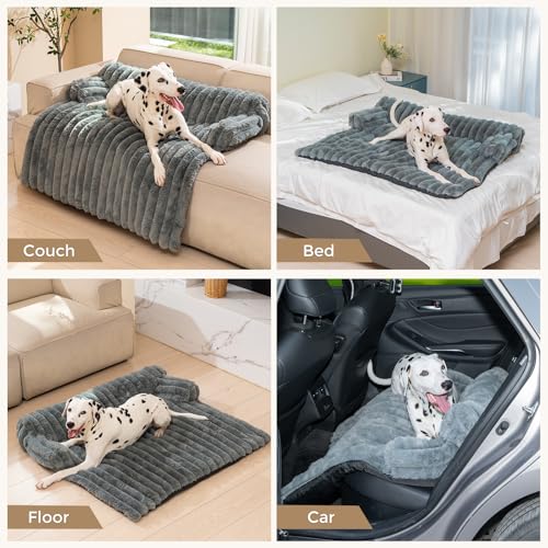 Avont Hundebett, Flauschige Hundematte Decke für Sofa für Hunde Katzen mit abnehmbaren waschbaren Bezug und Anti-Rutsch-Boden- Große/Dunkelgrau