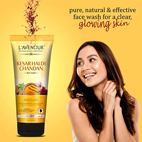 Image of L'avenour Kesar Haldi Chandan Face Wash For Men & Women | Natural Ubtan Facewash | Lightens Hyperpigmentation, Improves Skin texture & Reduces Dryness 115ml (Pack of 3)