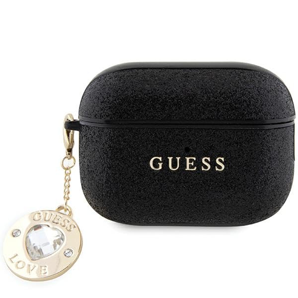 Guess GUAP2PGEHCDK Étui de Protection pour AirPods Pro 2 Noir Fixed Glitter Heart Diamond Charm