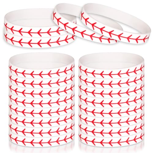 XIHIRCD 20pcs Baseball Bracelets, Silicone Softball Wristbands Motivational Sports Ball Bracelets Party Sports Events Team Favors for Men Women Baseball Players