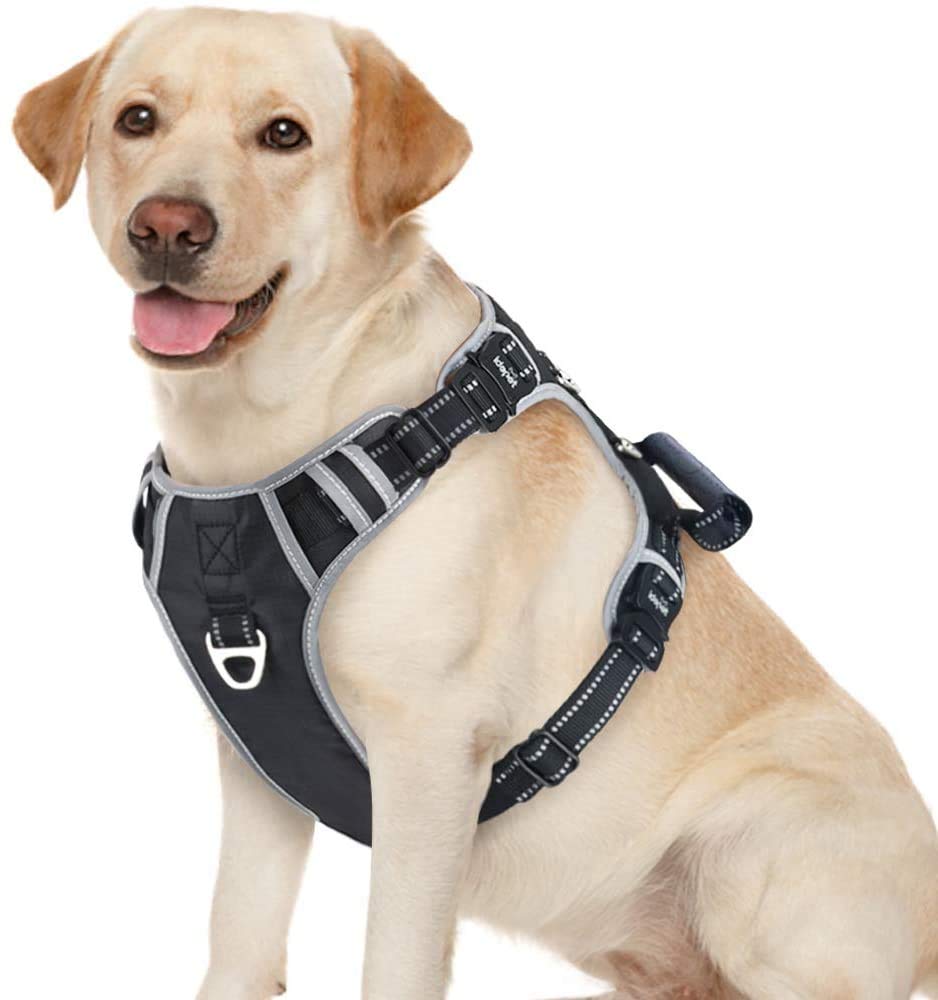 Idepet Dog Harness, No-Pull Pet Harness for Large Dogs Adjustable Reflective Dog Vest Harness with 3 Metal D-Ring, Easy Control Handle Dog Harness for Large Dogs No Pull