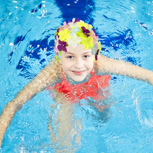 Image of Housoutil Flower Swim Cap for Women, Floral Swimming Cap Waterproof Bathing Hat, Stylish Swim Hat for Adult Women, Colorful Large Size