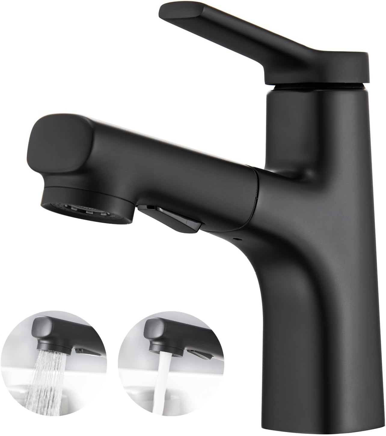 CREA Bathroom Sink Faucet, Sink Faucet Mixer Tap with Shower, Extendible Single Lever Mixer Tap for Bathroom Sink Made of Brass Black