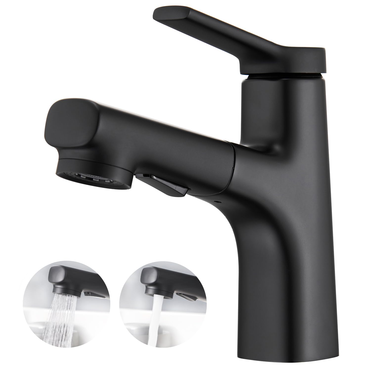 CREA Bathroom Sink Faucet, Sink Faucet Mixer Tap with Shower, Extendible Single Lever Mixer Tap for Bathroom Sink Made of Brass Black