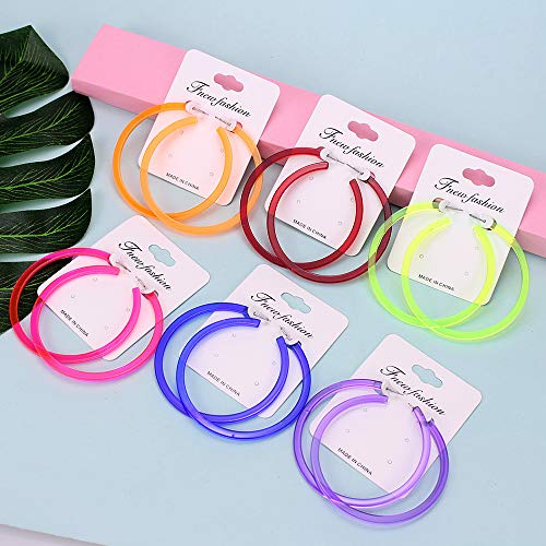 Colorful 80s 90s Big Hoop Earring Acrylic C Shape Retro Trendy Chunky Large Open Earrings for Women 70MM Vintage Lightweight Statement Jewelry3