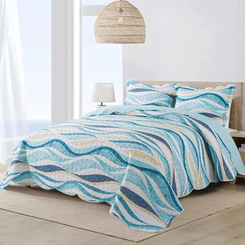 NEWLAKE Quilt Bedspread Sets - West Coastal Pattern Reversible Coverlet Set, King Size
