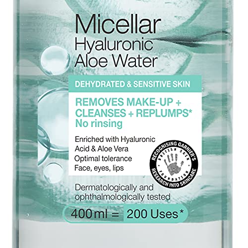 Garnier Micellar Hyaluronic Aloe Cleansing Water For Dehydrated Skin 400ml, Replumping Cleanser & Makeup Remover, Recognised By The British Skin Foundation, Use With Reusable Micellar Eco Pads - Image 3
