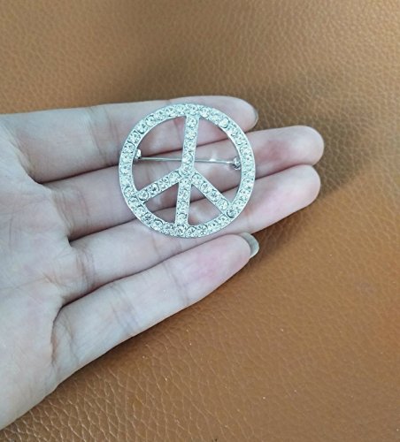 Image of Gold Silver Clear Crystal Peace Symbol Sign Brooch Pin
