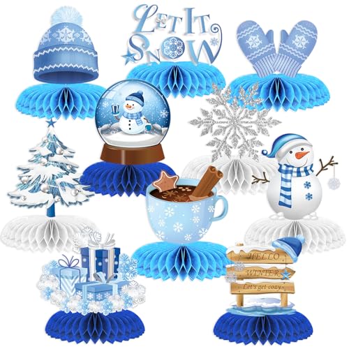 Flocon de neige lot de 12 décors de table bleu et blanc pour réussir votre fête d'hiver