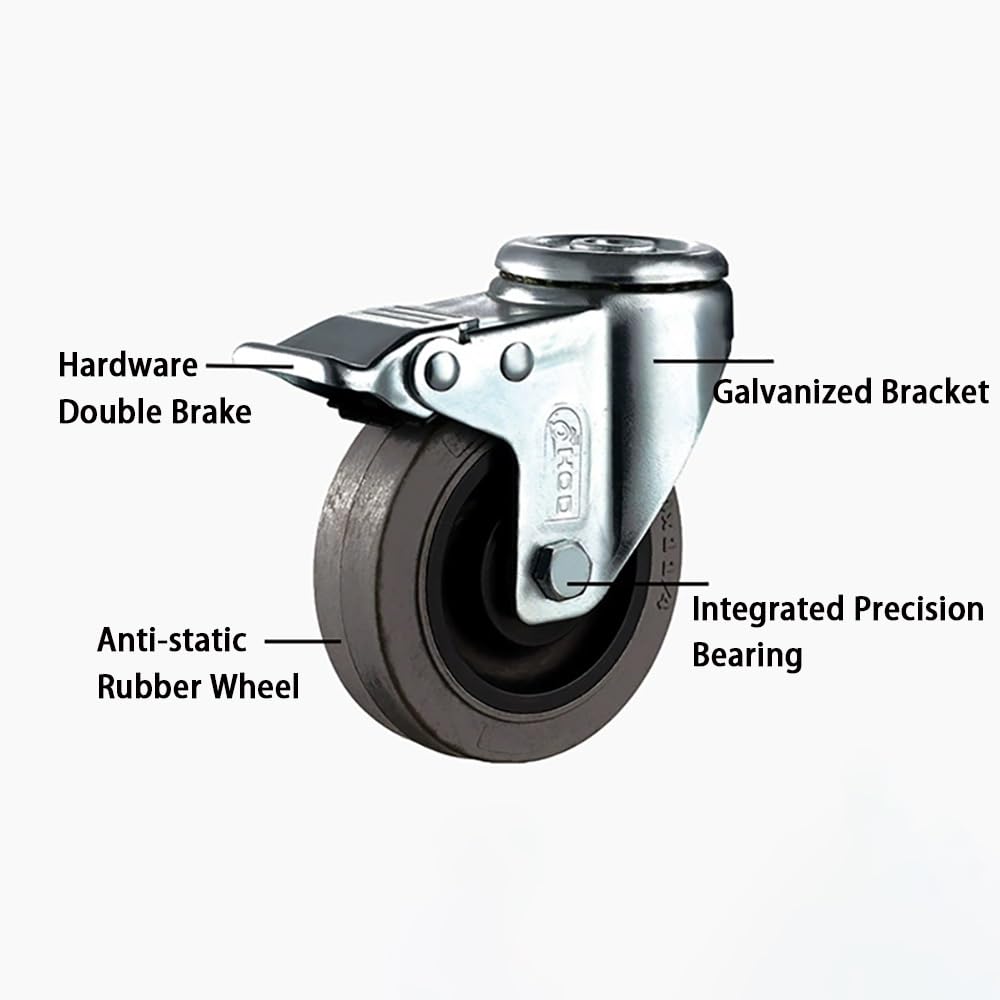 Ruote Foro Superiore Pivottanti 12 MM, Ruote in Gomma 3/4/5 Pollice, Ruote Pivottanti con Freni per Mobiletti, Mobili, Carrelli, 4 Pezzi(Swivel,3 inch)