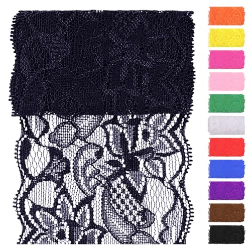 Swpeet 5 Yard by 3.15" Wide Navy Blue Lace Fabric Stretch Elastic, Trim Lace Ribbon, Elastic Sewing Trim Ribbon for Garment, Headbands, Wedding Bouquet Making DIY Crafts