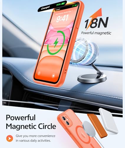 Image of FNTCASE for iPhone 11 Case: [Compatible with Magsafe] Translucent Matte Magnetic Cases [Full Camera Protection] Military Grade Shockproof Protective Phone Cover - Orange