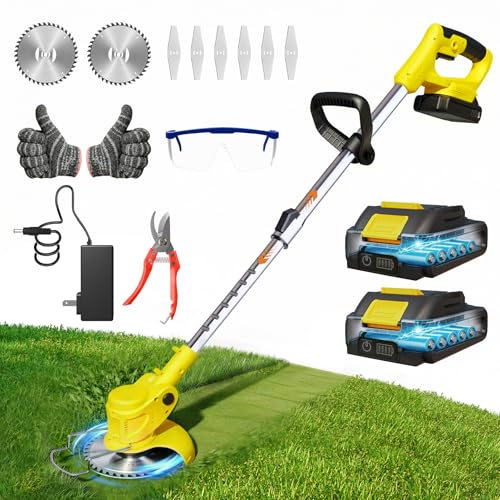 Cordless String Trimmer Brush Cutter: 21V Lightweight Electric Weed Eater with 2Pack 2.0ah Battery...