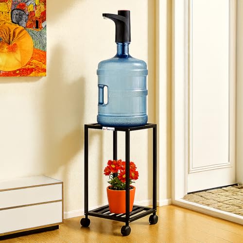 Image of WINSTAR Premium 2-Tier Metal Water Dispenser Stand for 20~25 Litre Bottle, Cans Or Jars with Lockable Wheels | Heavy Duty Multifunctional Metal Frame Cart | (Black)