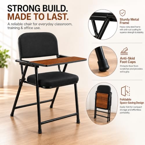 Image of Study Chair for Home with Writing Pad, Cushioned Seat & Backrest, Sturdy Metal Frame, Chair for Students, Reading, Writing & Study Room, Black