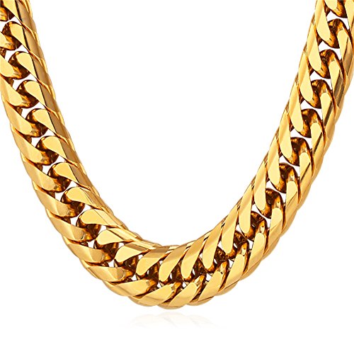 U7 Chunky Franco Curb Chain|18K Gold Plated Stainless Steel Hip Hop Necklace, 28 Inch Long, 12MM Thick, Mens Gift