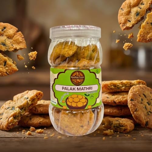 Image of MumMum Treats Palak Mathri | Crispy & Flaky Tea-Time Snack | Savoury Spinach Nasta for Anytime Cravings | 300g