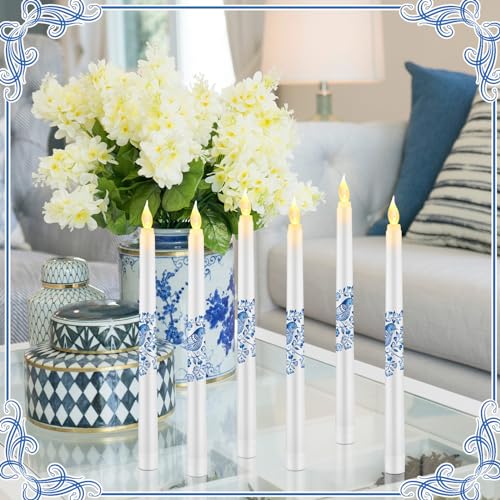 Image of Conelist 6 Pcs Chinoiserie Flameless Candles 10 Inch Blue and White Candles Battery Operated LED Candlesticks Chinoiserie Decor for Wedding Table Centerpiece Home Party Decor Gifts