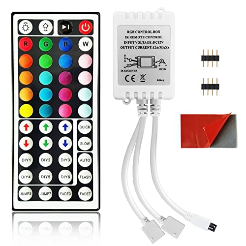 RGB Controller Box, ZABY Dual Output DC12V 44-Key Wireless LED Remote Control Replacement IR Receiver for RGB 5050 3528 LED Lights Strip