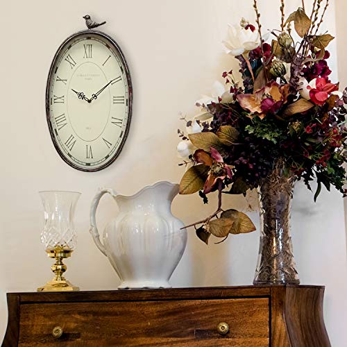 Stratton Home Decor Antique Oval Bird Clock - Hand-Painted Traditional Timepiece With Gunmetal Finish - Decorative Accent Piece For Bedroom, Living Room, Hallway, Office, Study - Housewarming Gift #TOP2