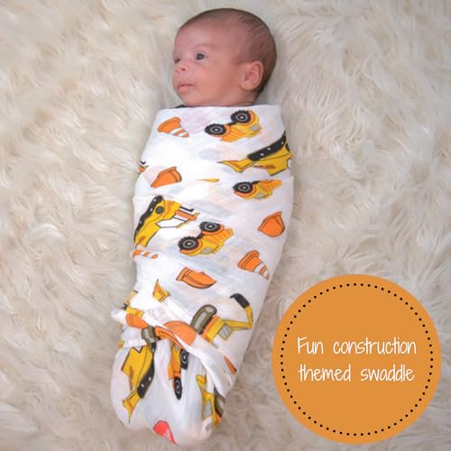Image of LollyBanks Muslin Swaddle Blanket, 100% Muslin Cotton Baby Blankets for Boys, 47 X 47 Inches Newborn Receiving Blanket, Swaddles for Newborns Baby Boy, Registry (Fun Construction Theme Print)