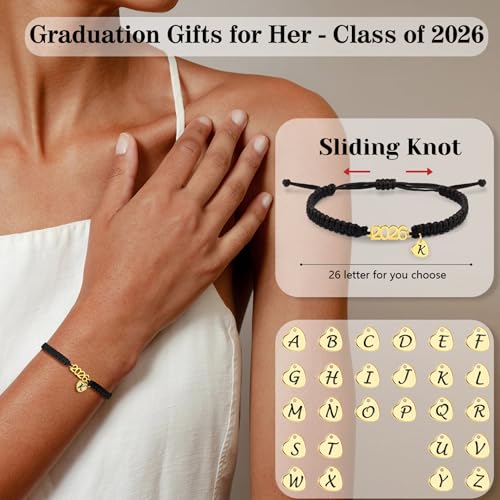 Image of Graduation Gifts for Her 2026 Initial Bracelets for Women High School College Graduation Gifts for Teen 5th 8th Grade Masters Degree Letter A-Z Bracelet Daughter Granddaughter Girlfriend Jewelry