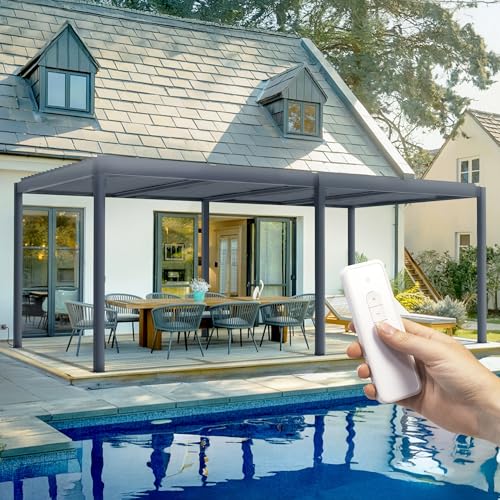 Cazeboo Pergola bioclimatique Aluminium motorisée 6x3m Santa, Gri...