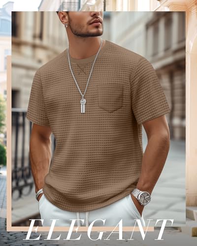 Riyiper 3 Pack Men's Casual Waffle T Shirts Summer Crewneck Short Sleeve Tops Basic Vintage Knit Tee with Pocket2