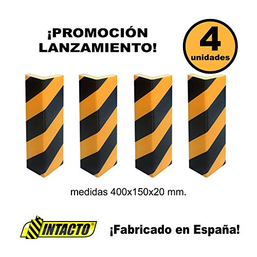 INTACTO ESQUINERA DE PROTECCIÓN Coche Espuma de Polietileno, Film Amarillo y Negro + Adhesivo Extra Fuerte 400X150X20MM. 4 Unidades.