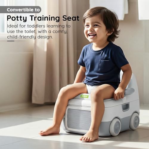 Image of Baybee 3 IN 1 Potty Seat for Kids 2-5 Years | Baby Toilet Seat with LED Lights & Anti Slip Base | Portable Potty Training Seat with Step stool & Cleaning Brush | Western Toilet Chair for Kids (White)