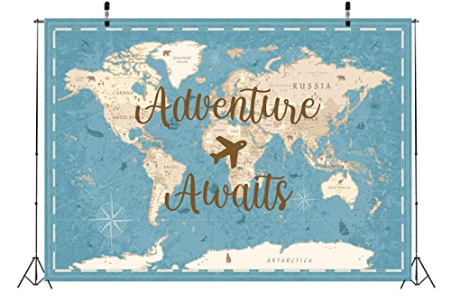 Fondo fotográfico tela BELECO 8x6FT mapa aventura mundo miniatura 4