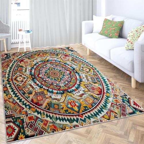 UUZEAI Alfombra Vintage Oriental para Sala de Estar, Estilo exótico étnico Bohemio, Suave, Antideslizante, Lavable, para Cocina, Dormitorio, Oficina y Hotel, 160x200cm