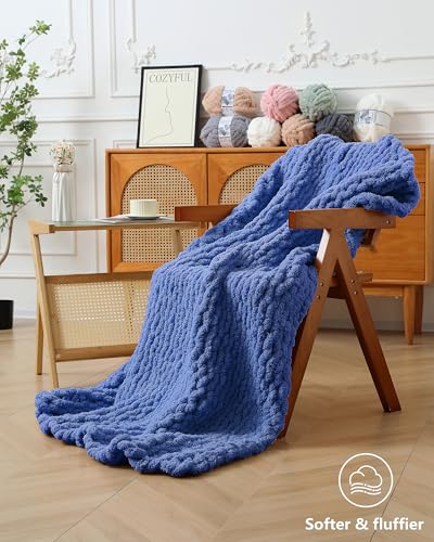 Image of Cozyful Chunky Yarn for Hand Knitting, #9 Thick Jumbo Big Chunky Yarn for Crocheting, Super Chunky Knit Blanket Yarns, Large Chunky Chenille Yarns, 8 Pack (30 yds 8 oz Each Skein), Country Blue