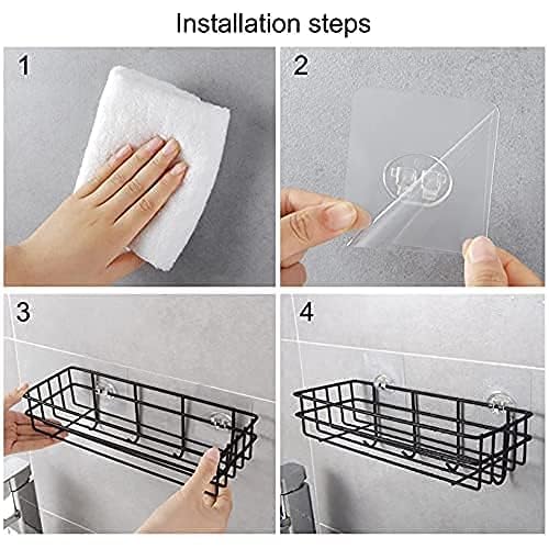 Image of Self Adhesive Bathroom Shelf with Hooks, Stainless Steel Wall Mounted Organizer Rack, Towel Holder, Bathroom Storage Shelf, Rustproof (Black, Pack of 1)