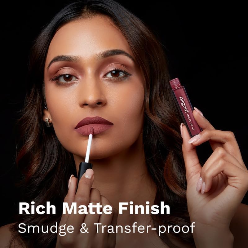 Image of Pilgrim Liquid Matte Lipstick - Flirty Rose | Lipstick for Women with Hyaluronic Acid & Spanish Squalane | Transferproof, Long Lasting & Non Drying with Hydrating Ingredients 3gms