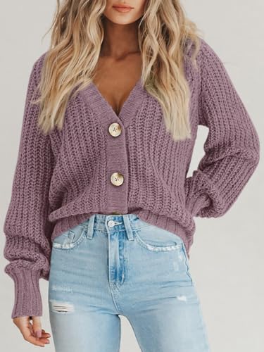 Image of PRETTYGARDEN Women's Chunky Knit Open Front Sweater Long Sleeve Button Loose Short Cardigan Outerwear Coats