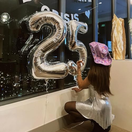 Image of Silver Number 25 Balloon 40 inch, 25 Number Balloons, 25th Silver Birthday Decorations, 25 Year Old Women Men Silver Party Supplies