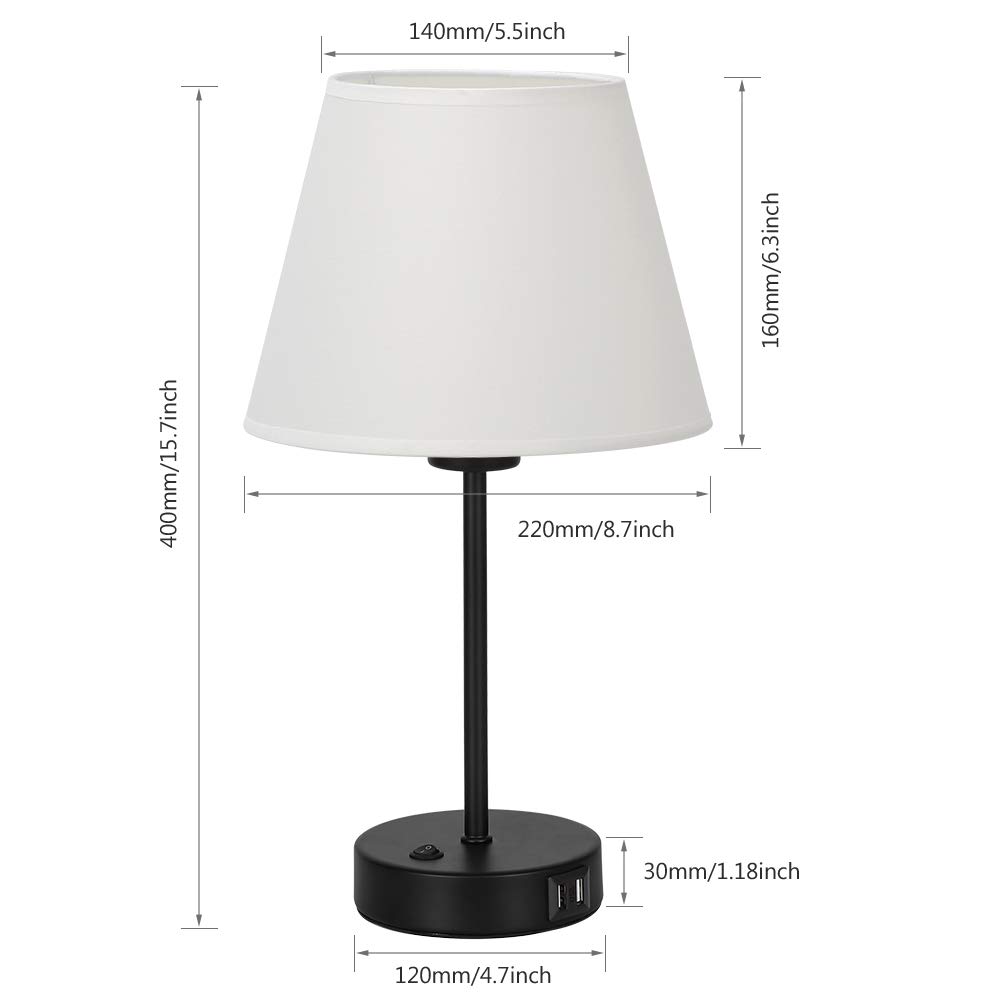Lámpara de mesita de noche, lámpara de mesa con doble puerto USB de carga rápida, lámpara de noche de 2 piezas con pantalla minimalista de tela blanca, lámpara de mesa perfecta para estudio, oficina