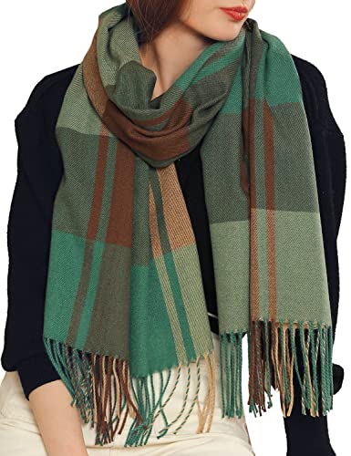 HYUET Winter Pashmina Schal Schal Damen Plaid Elegant Lange Weiche Warme Wickelschals Tartan Tartan Wrap Strickschal Winter Poncho Stola Pashmina für Damen Herren,grün-1,65...