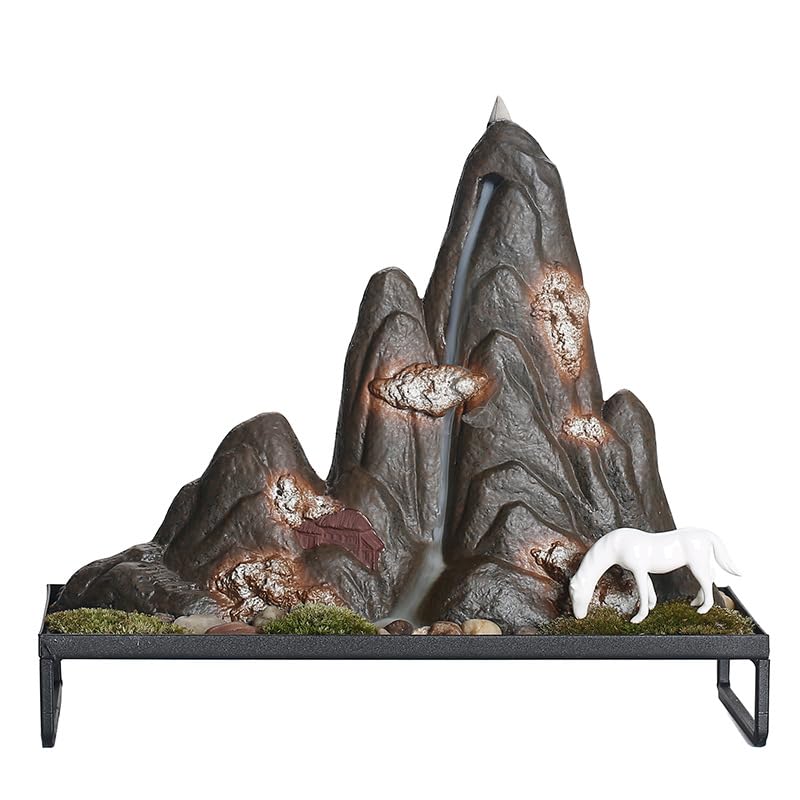 Quemador de Incienso Porta Conos, Quemador de Incienso reflujo Metal cerámico Agua Que Fluye montaña 32x14,8x28cm