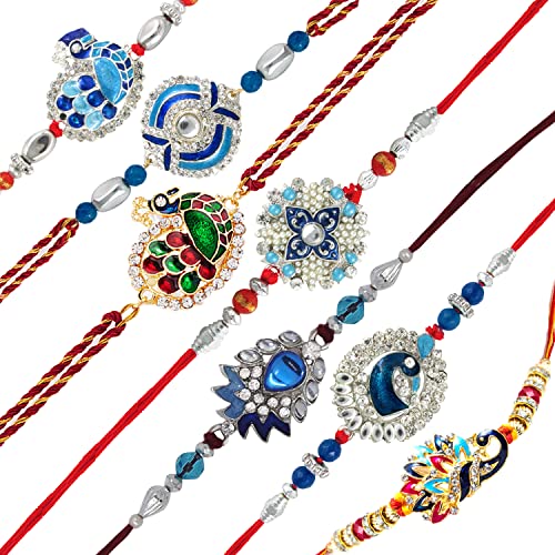 Image of Mahi Combo Set of 7 Beautiful Rakhi for Brother, Bhai, Bhaiya with Meenakari Work (PARCSO1105439PR)