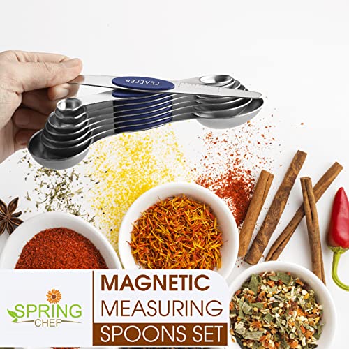 Image of Spring Chef 8 Magnetic Measuring Spoons Set for Baking & Cooking, Sapphire