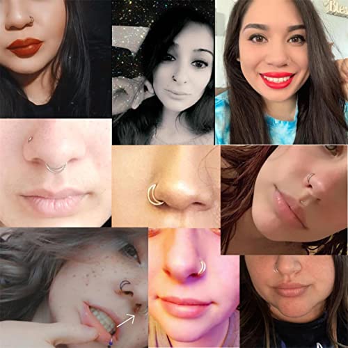 Earmark 20G 5Pcs Adjustable 8MM Fake Nose Rings Hoop in High Polished Surgical Steel | Diameter 8MM | Color Gold - Silver - Black - Rainbow4